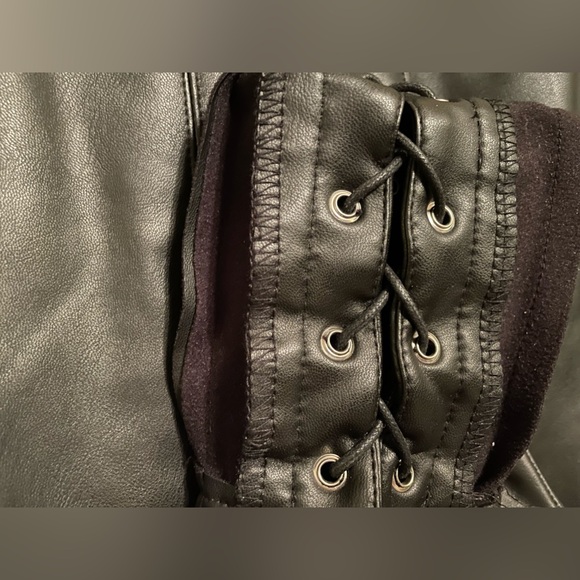 Topshop Womens Faux Leather Black Pants Lace Up Leg Elastic Waist Side Zip Sz 8 - Picture 8 of 9